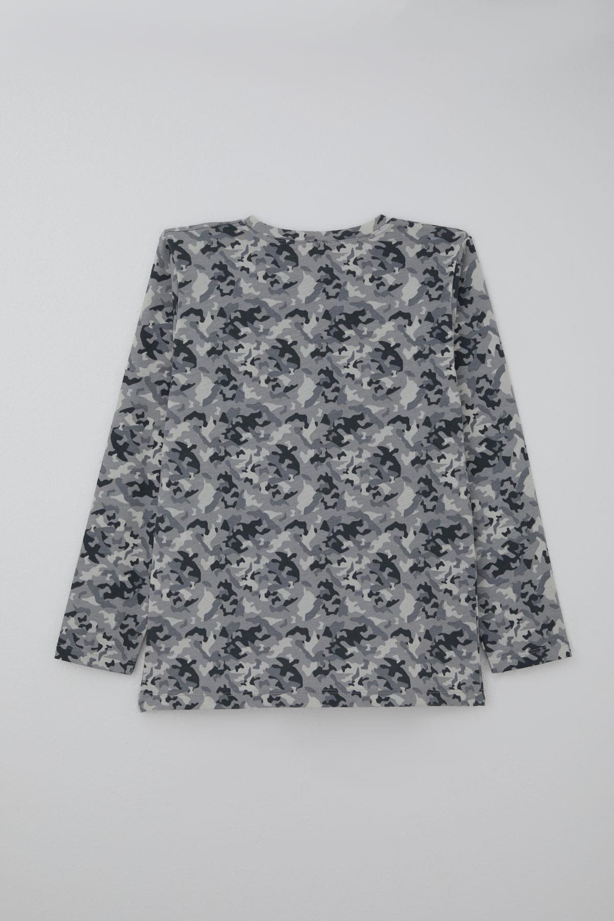 Breeze Erkek Çocuk Pijama Takımı Kamuflaj Desenli Gri (9-12 Yaş)