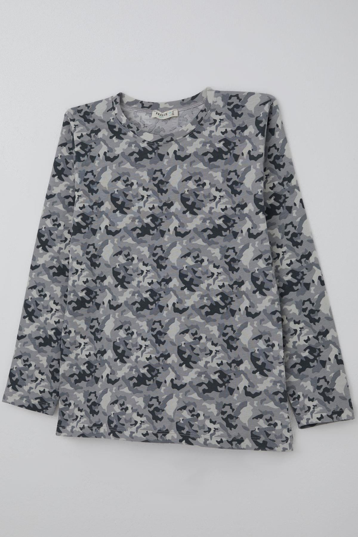 Breeze Erkek Çocuk Pijama Takımı Kamuflaj Desenli Gri (9-12 Yaş)