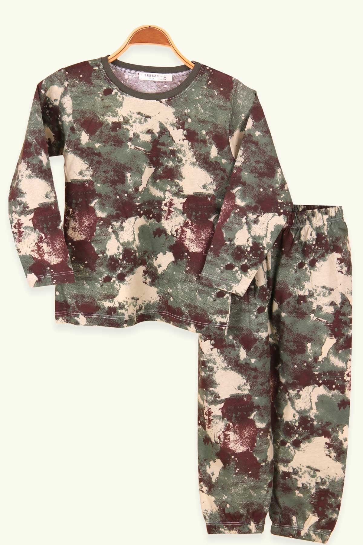 Breeze Erkek Çocuk Pijama Takımı Kamuflaj Desenli Haki Yeşil (4-8 Yaş)