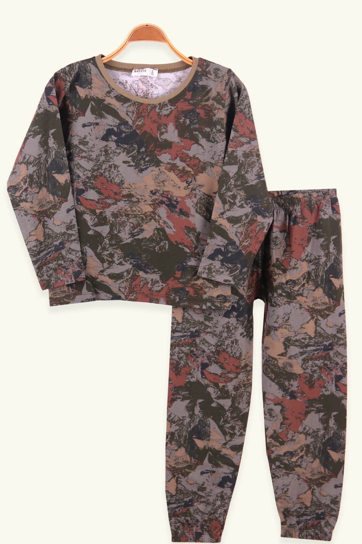 Breeze Erkek Çocuk Pijama Takımı Kamuflaj Desenli Haki Yeşil (6-10 Yaş)
