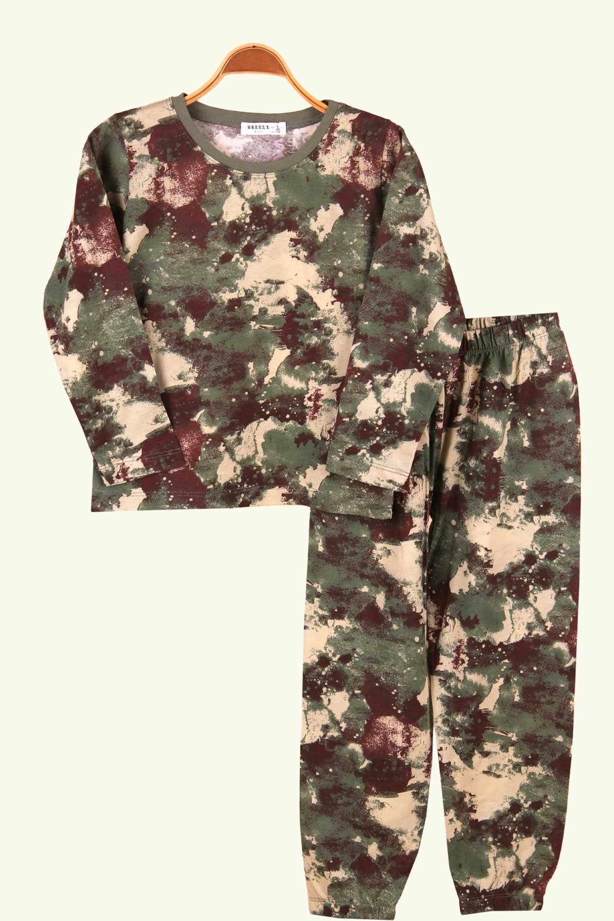 Breeze Erkek Çocuk Pijama Takımı Kamuflaj Desenli Haki Yeşil (6-10 Yaş)