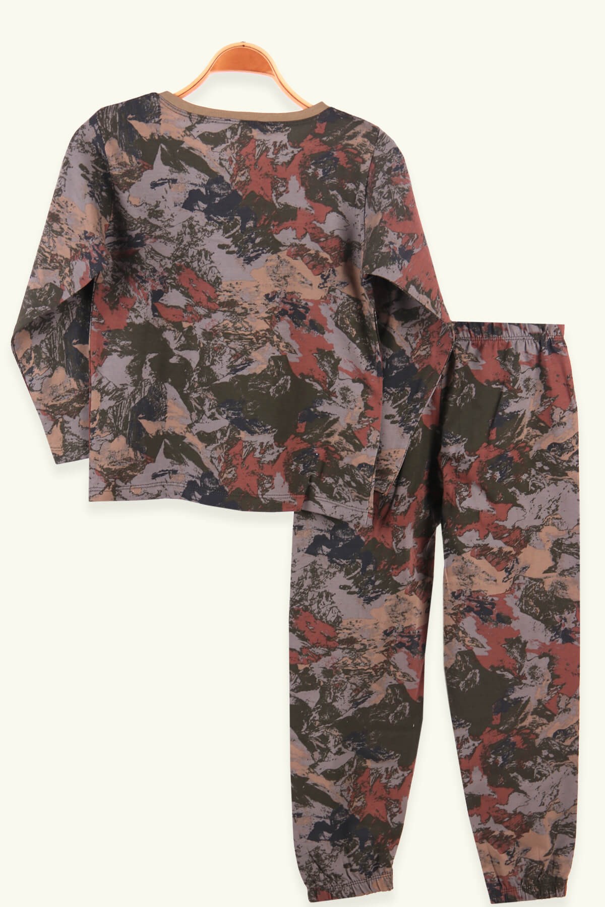 Breeze Erkek Çocuk Pijama Takımı Kamuflaj Desenli Haki Yeşil (6-10 Yaş)