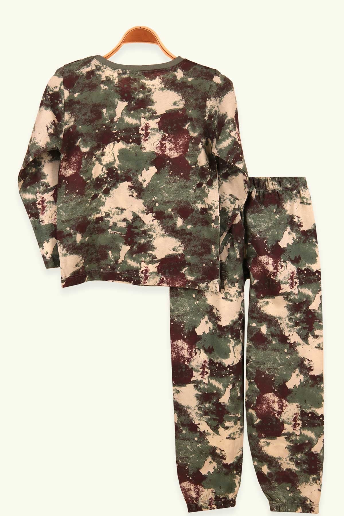 Breeze Erkek Çocuk Pijama Takımı Kamuflaj Desenli Haki Yeşil (6-10 Yaş)