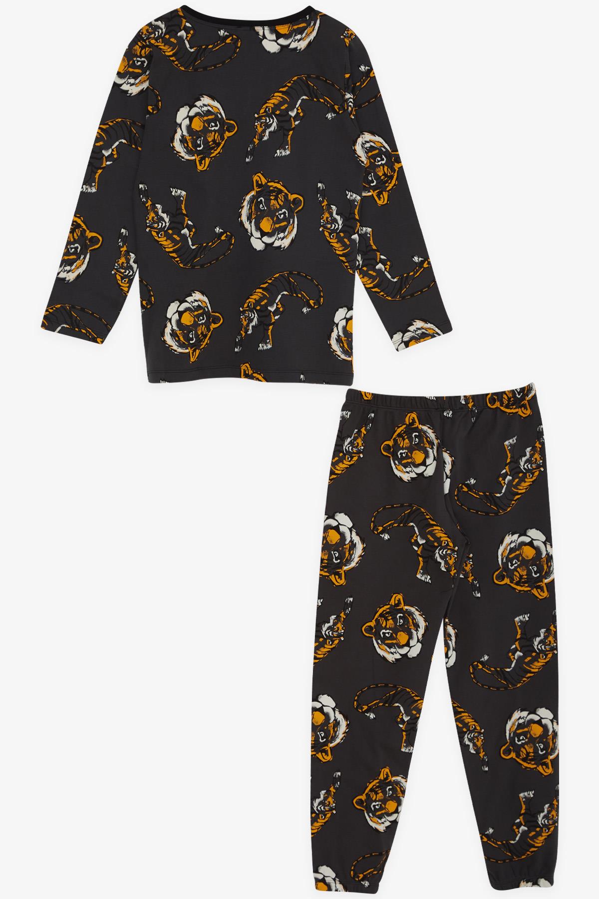 Breeze Erkek Çocuk Pijama Takımı Kaplancık Desenli Antrasit (9-12 Yaş)