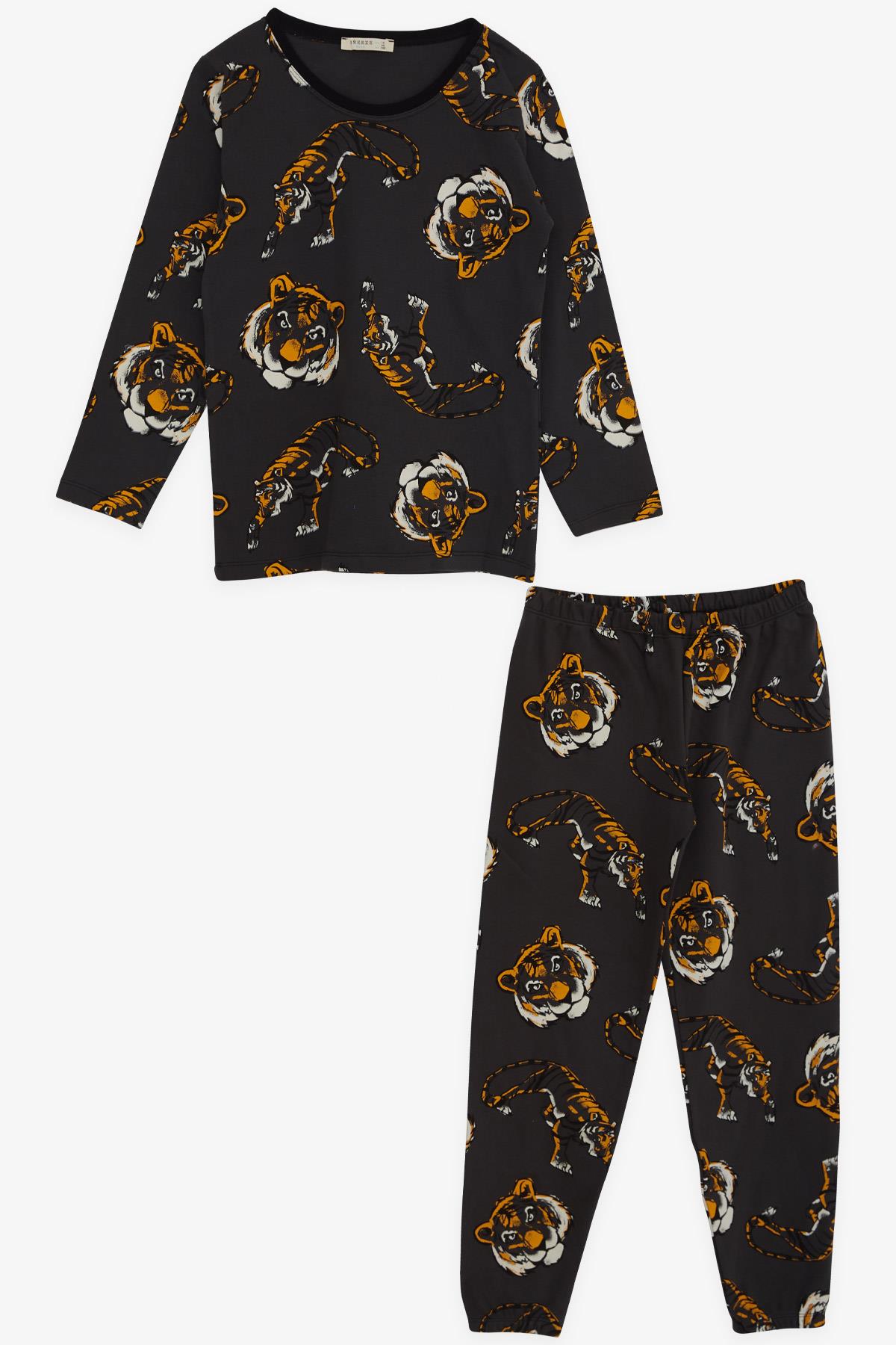 Breeze Erkek Çocuk Pijama Takımı Kaplancık Desenli Antrasit (9-12 Yaş)