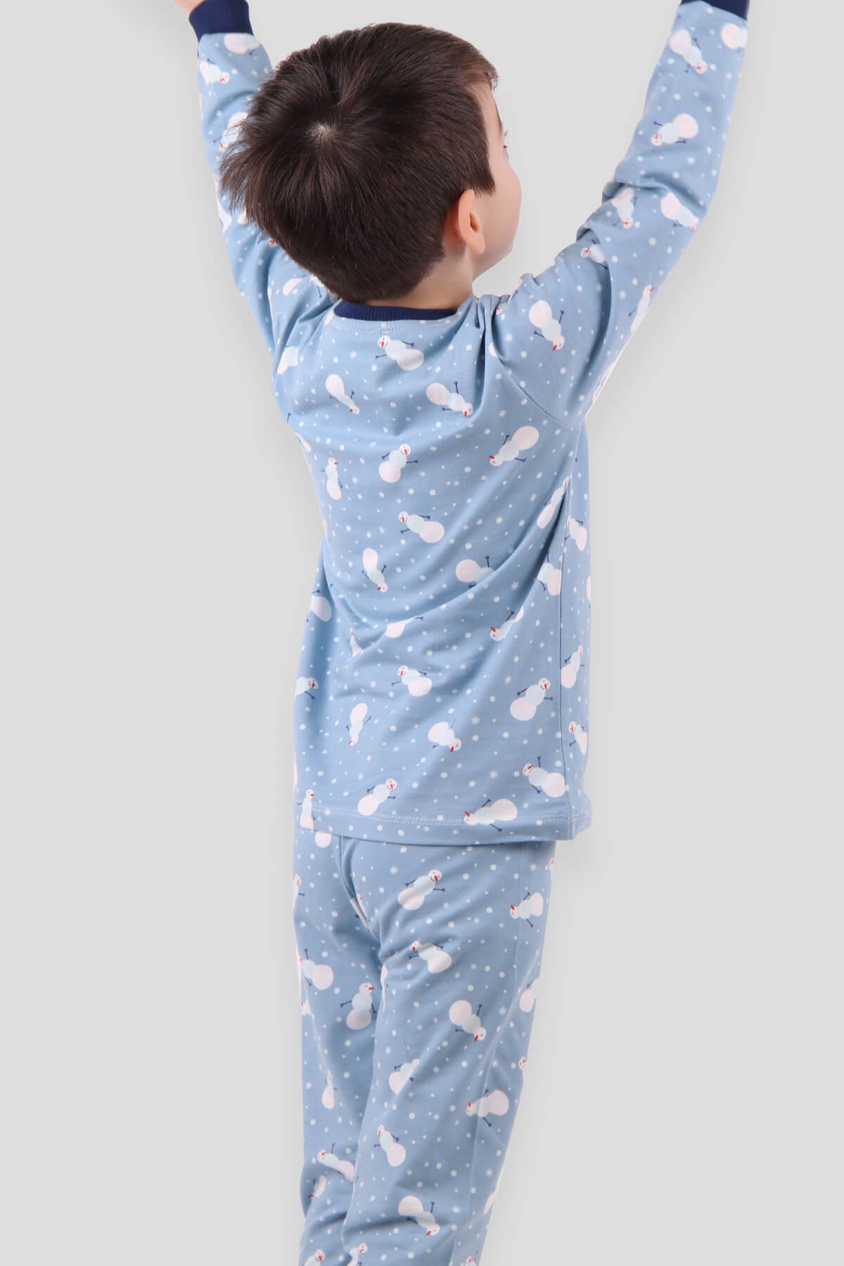 Breeze Erkek Çocuk Pijama Takımı Kardan Adam Desenli Mavi (1.5-5 Yaş)