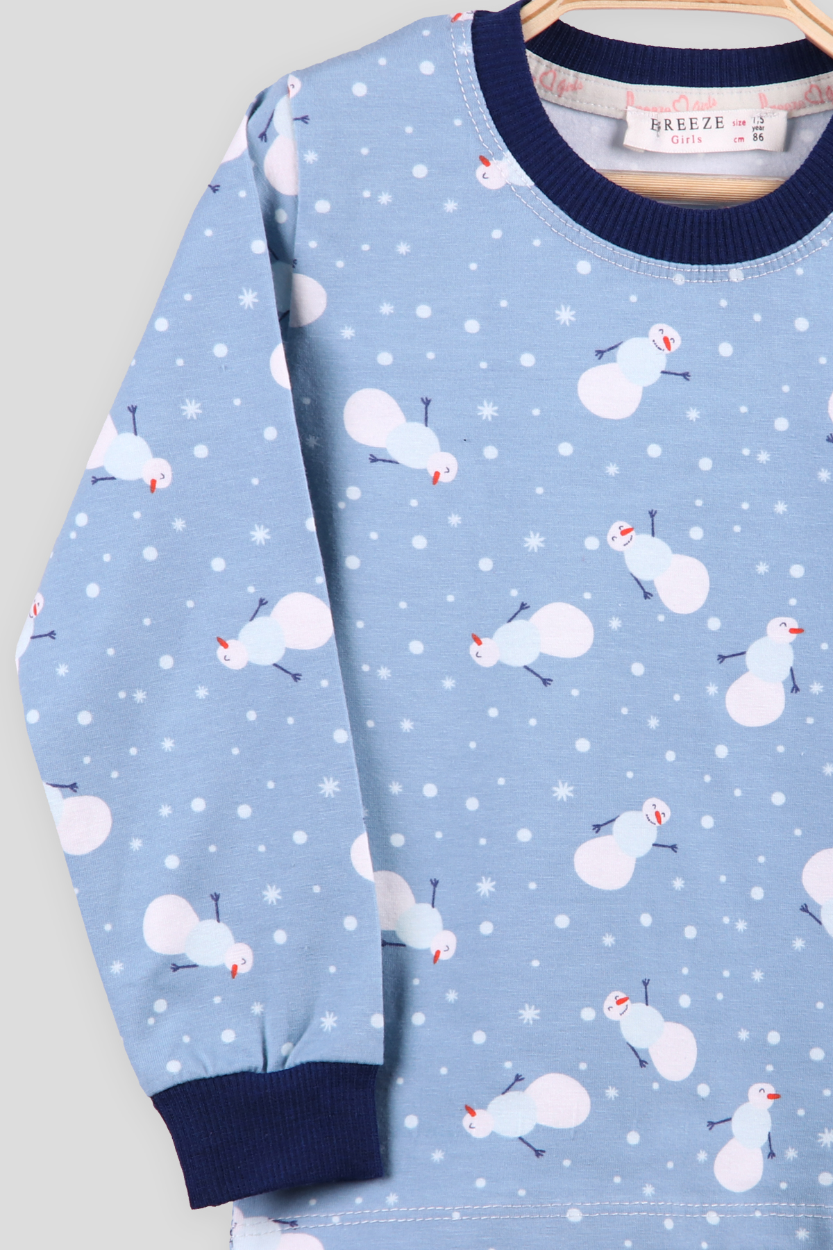 Breeze Erkek Çocuk Pijama Takımı Kardan Adam Desenli Mavi (1.5-5 Yaş)