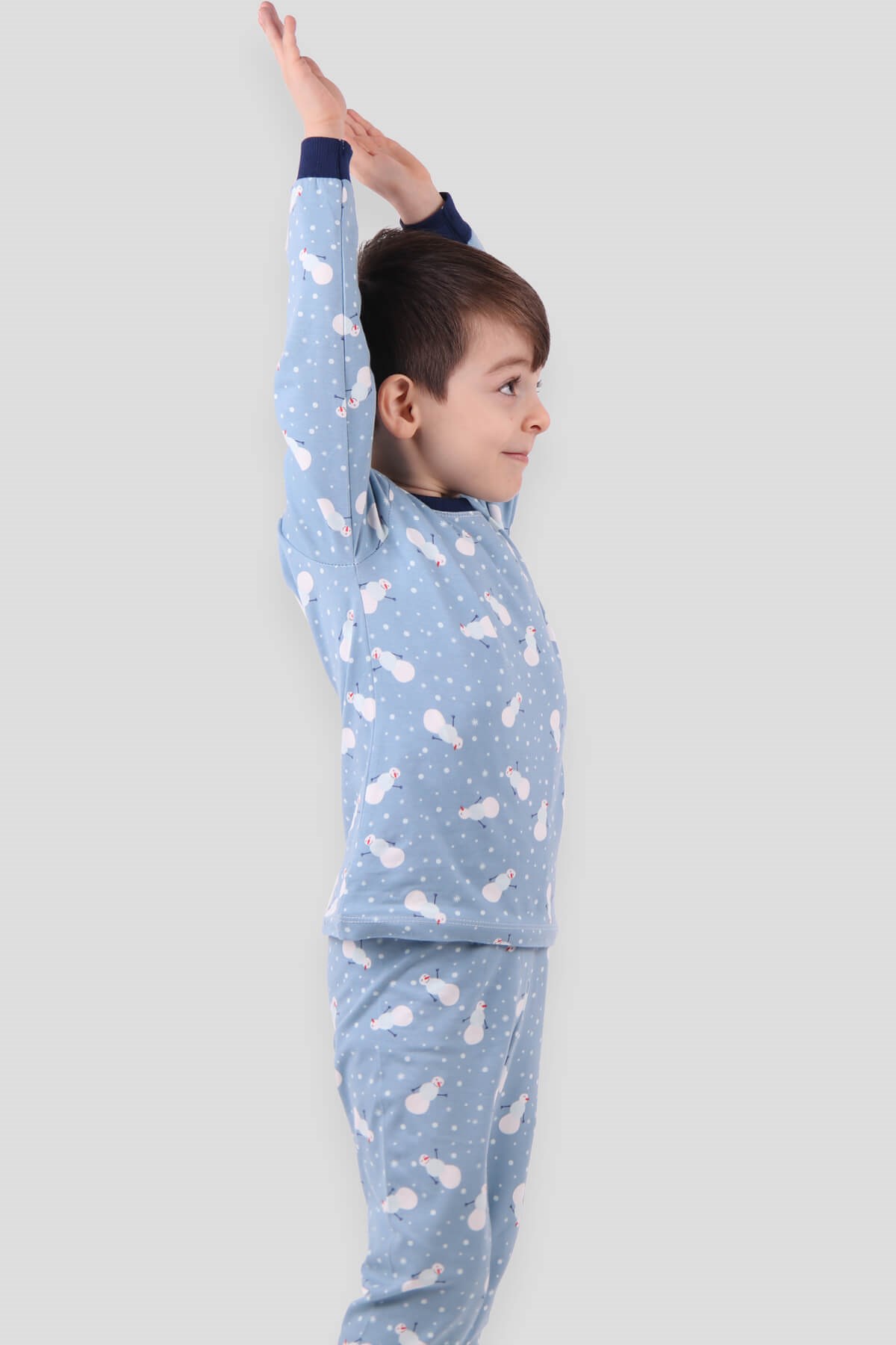 Breeze Erkek Çocuk Pijama Takımı Kardan Adam Desenli Mavi (1.5-5 Yaş)