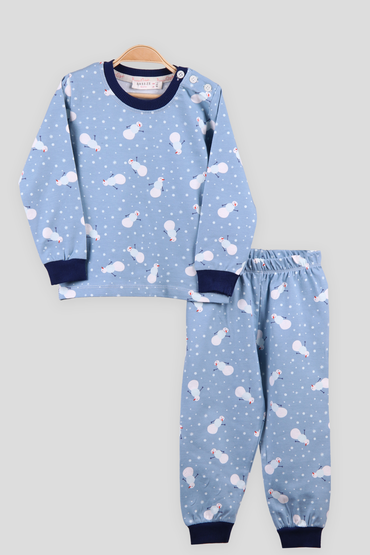 Breeze Erkek Çocuk Pijama Takımı Kardan Adam Desenli Mavi (1.5-5 Yaş)