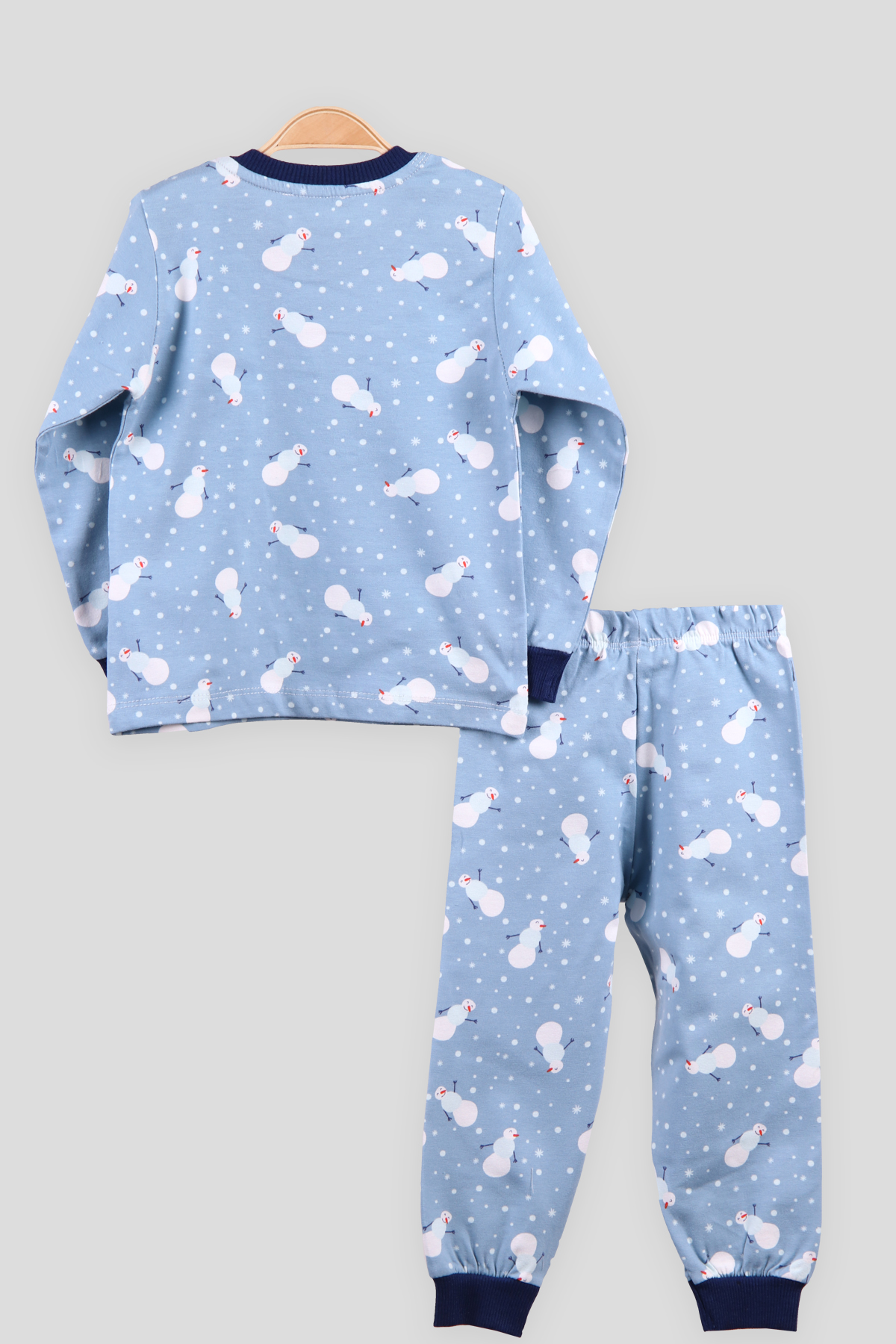 Breeze Erkek Çocuk Pijama Takımı Kardan Adam Desenli Mavi (1.5-5 Yaş)
