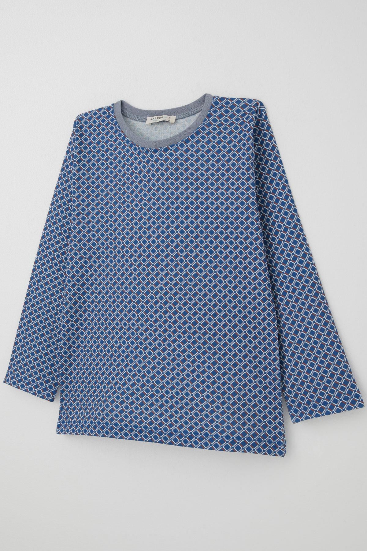 Breeze Erkek Çocuk Pijama Takımı Kare Desenli Mavi (4-8 Yaş)