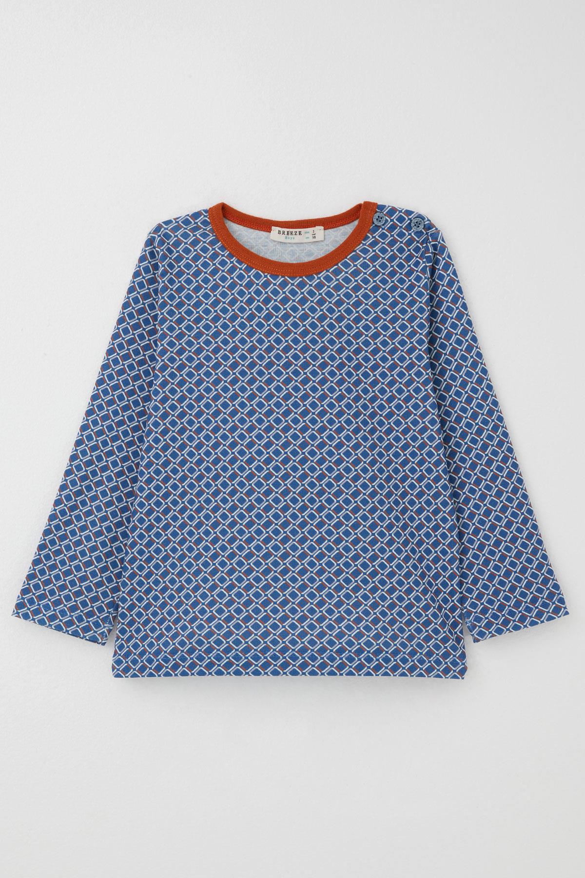 Breeze Erkek Çocuk Pijama Takımı Kare Desenli Mavi (1-3 Yaş)