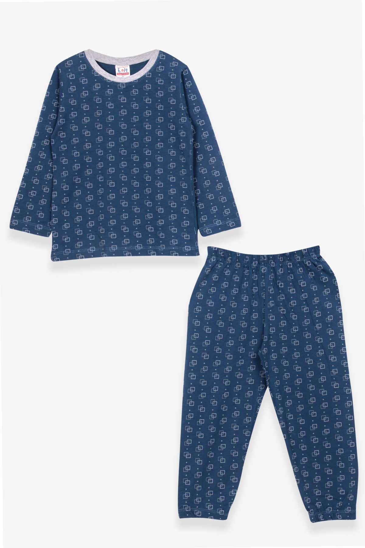 Breeze Erkek Çocuk Pijama Takımı Kare Desenli Mavi (5-8 Yaş)
