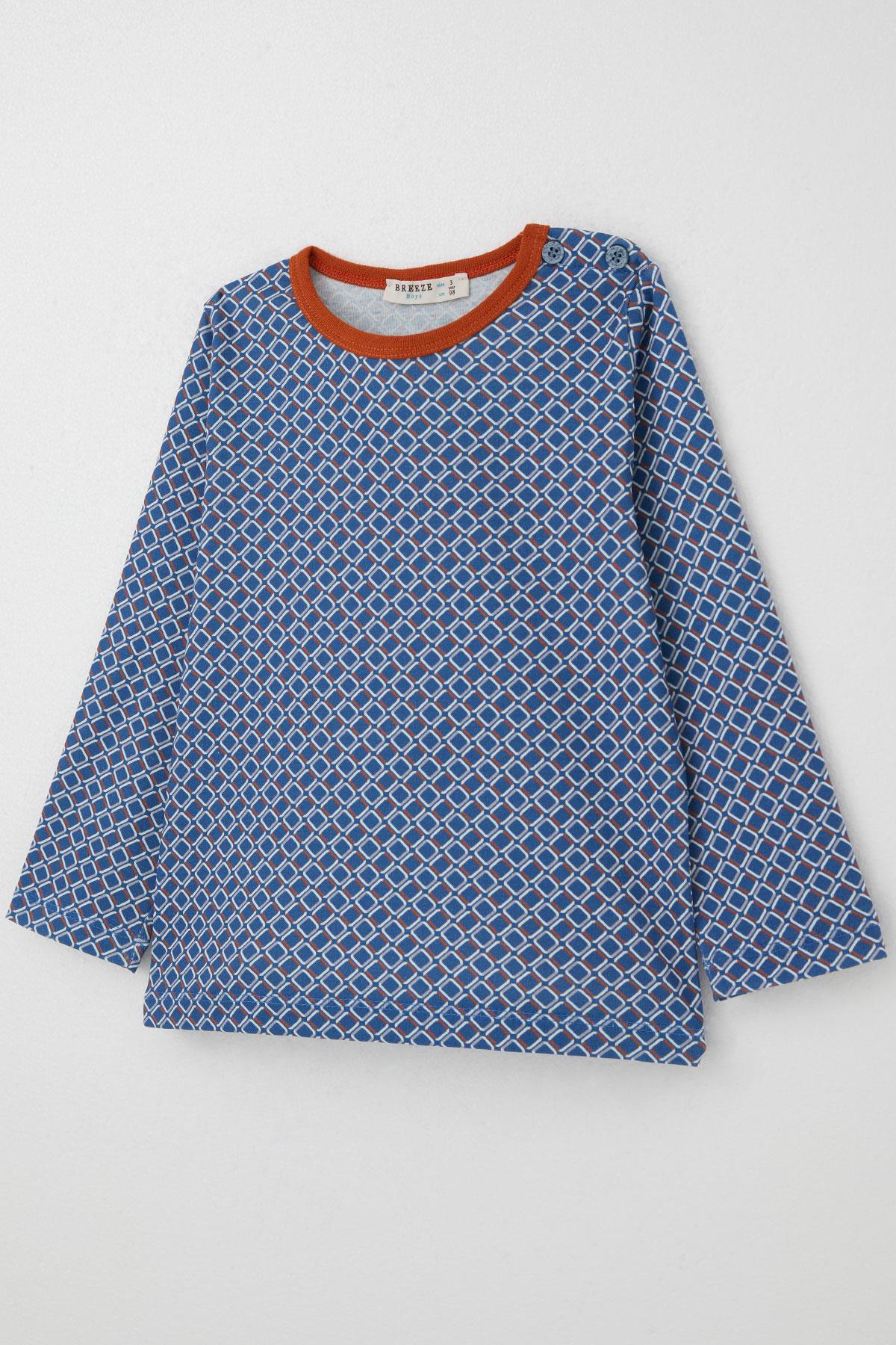 Breeze Erkek Çocuk Pijama Takımı Kare Desenli Mavi (1-3 Yaş)