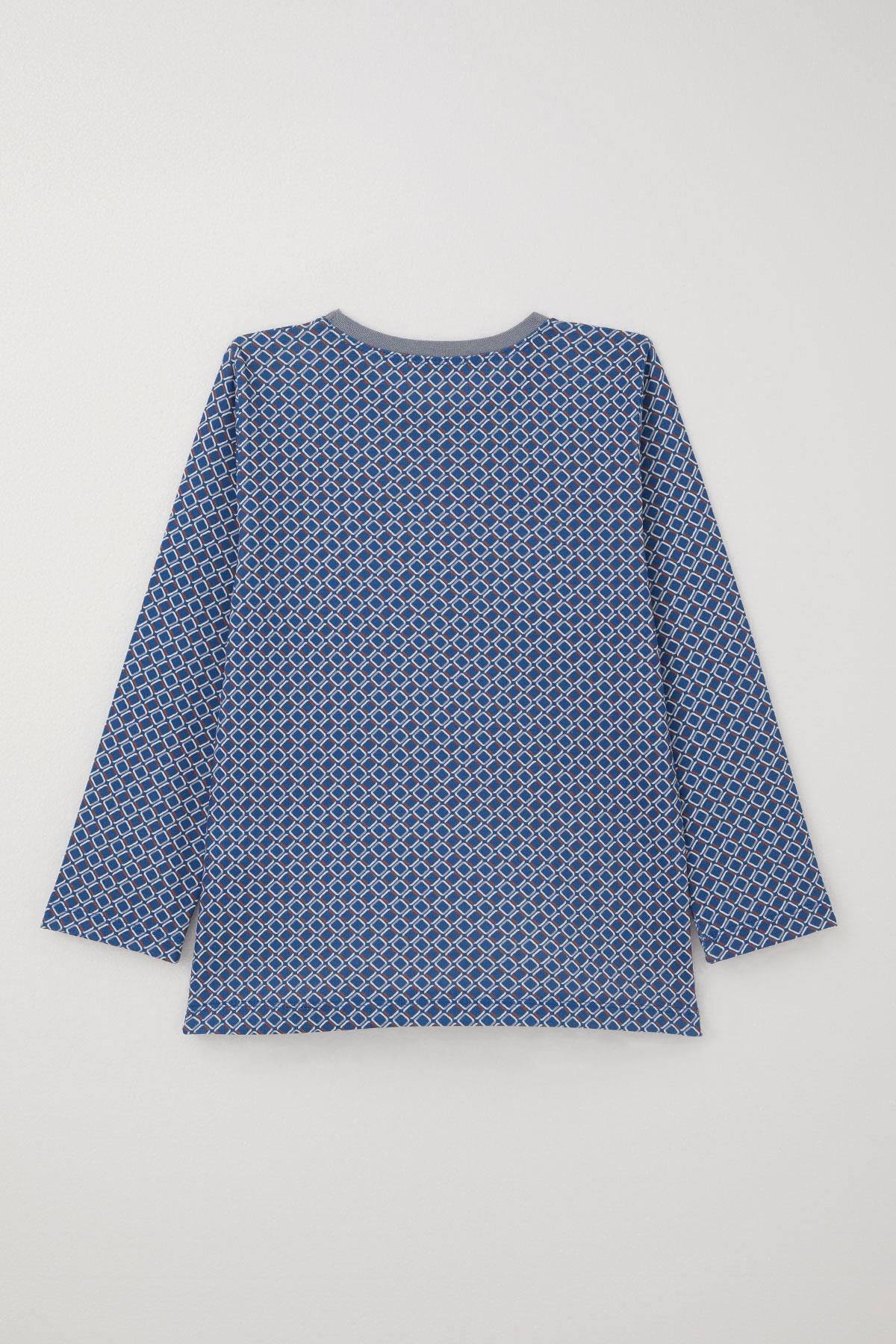 Breeze Erkek Çocuk Pijama Takımı Kare Desenli Mavi (4-8 Yaş)