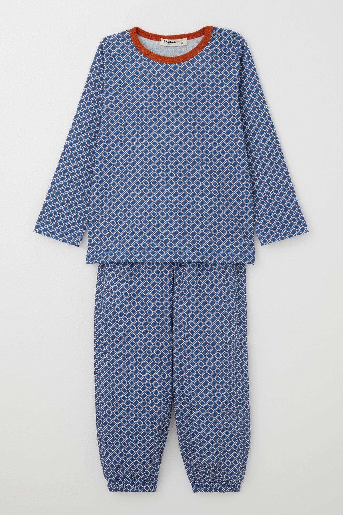 Breeze Erkek Çocuk Pijama Takımı Kare Desenli Mavi (1-3 Yaş)
