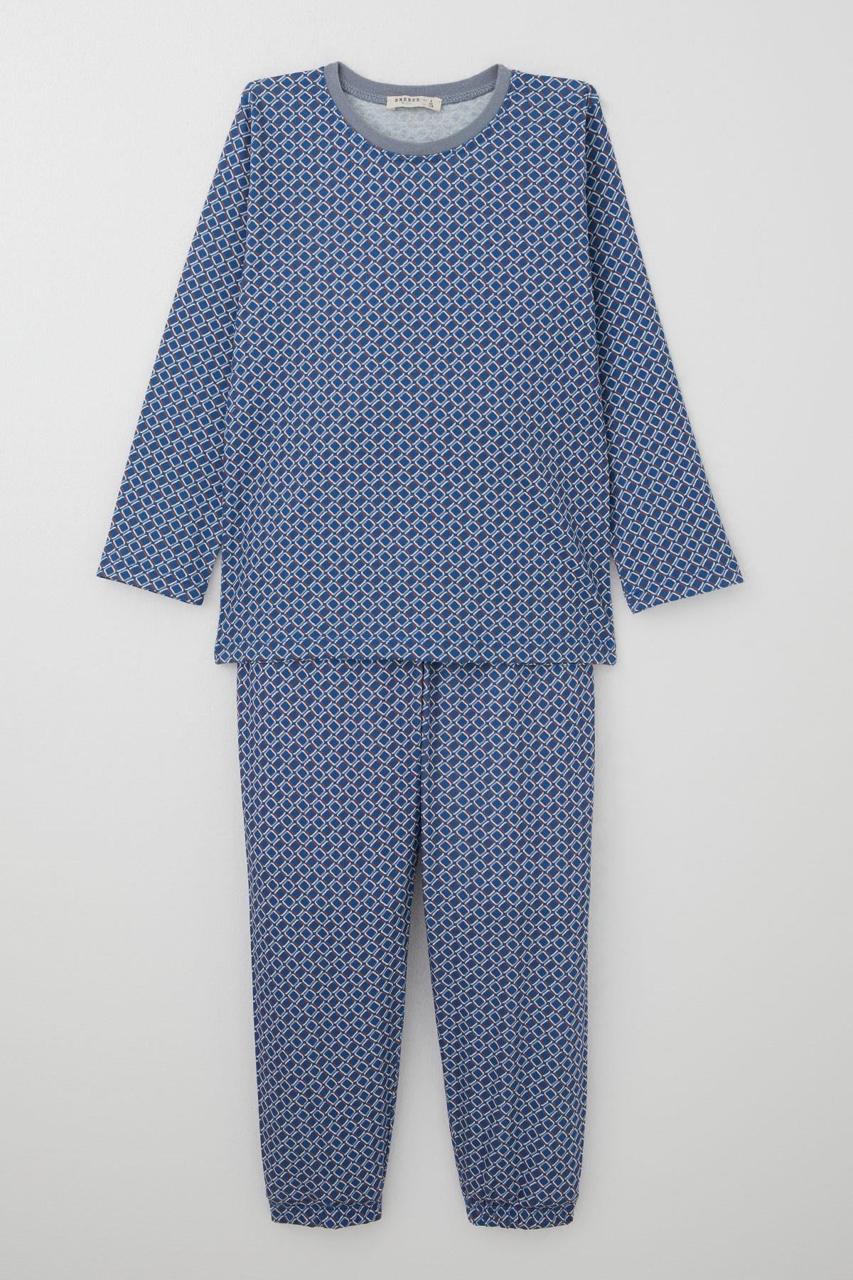 Breeze Erkek Çocuk Pijama Takımı Kare Desenli Mavi (4-8 Yaş)