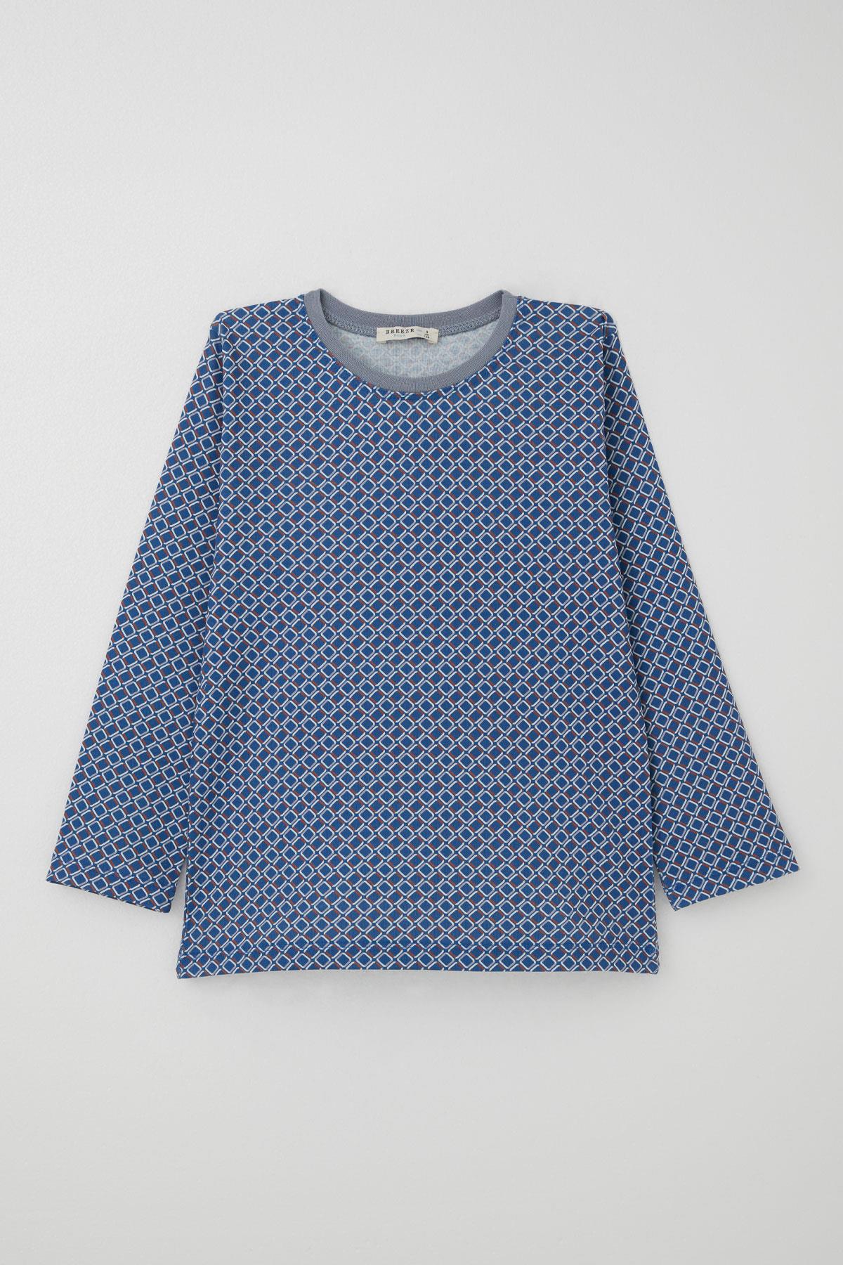 Breeze Erkek Çocuk Pijama Takımı Kare Desenli Mavi (4-8 Yaş)