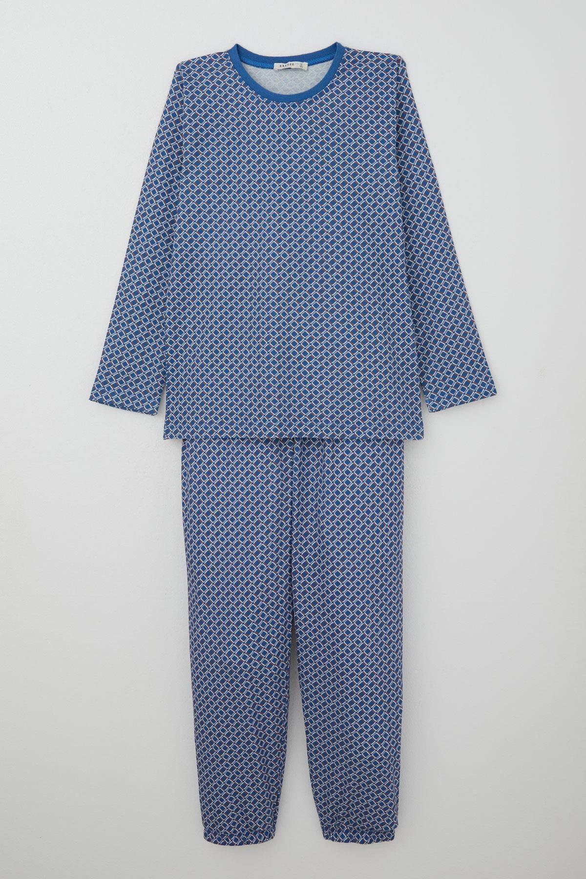 Breeze Erkek Çocuk Pijama Takımı Kare Desenli Mavi (9-12 Yaş)
