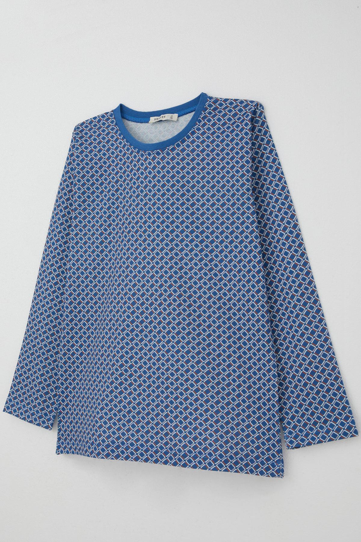 Breeze Erkek Çocuk Pijama Takımı Kare Desenli Mavi (9-12 Yaş)