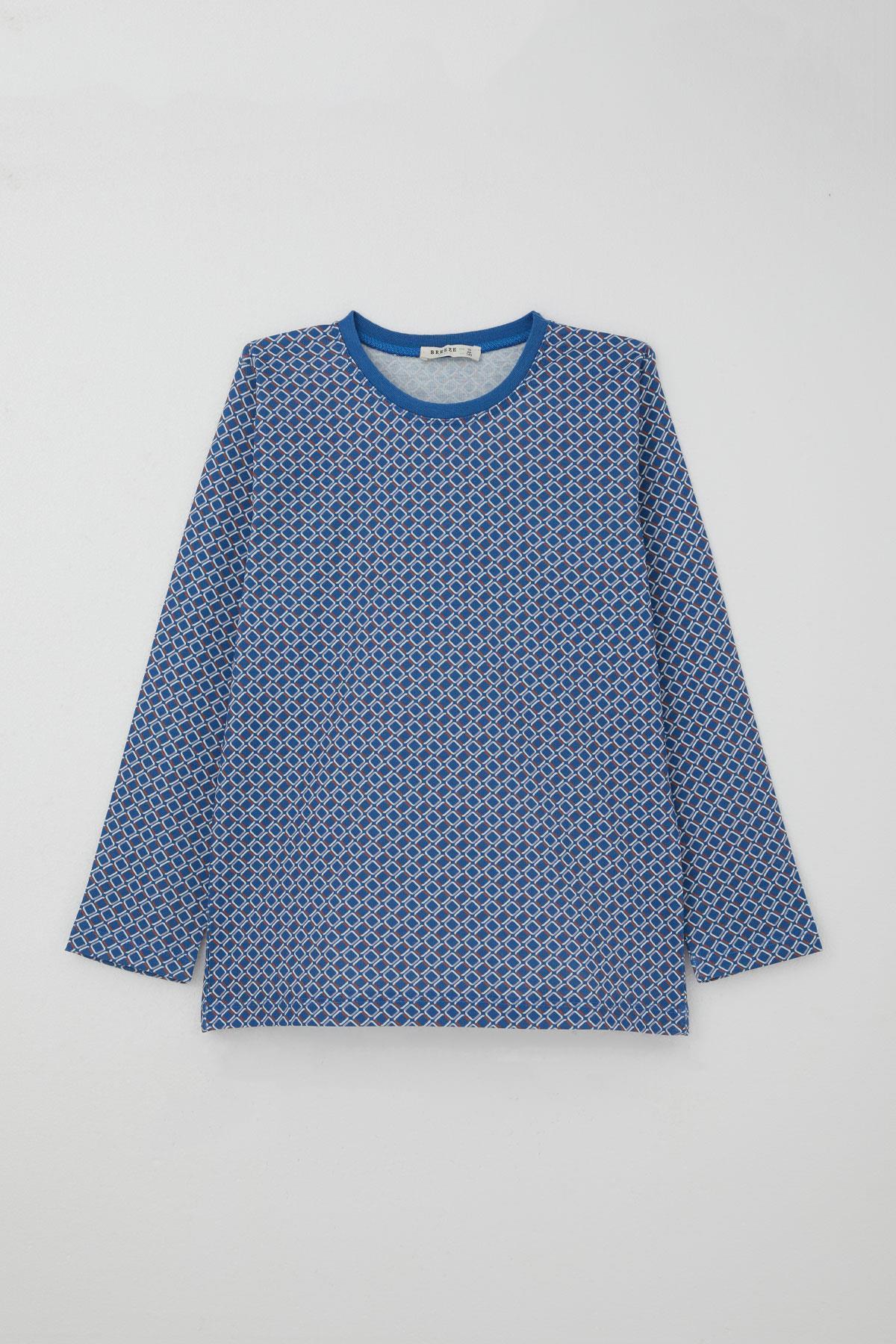 Breeze Erkek Çocuk Pijama Takımı Kare Desenli Mavi (9-12 Yaş)