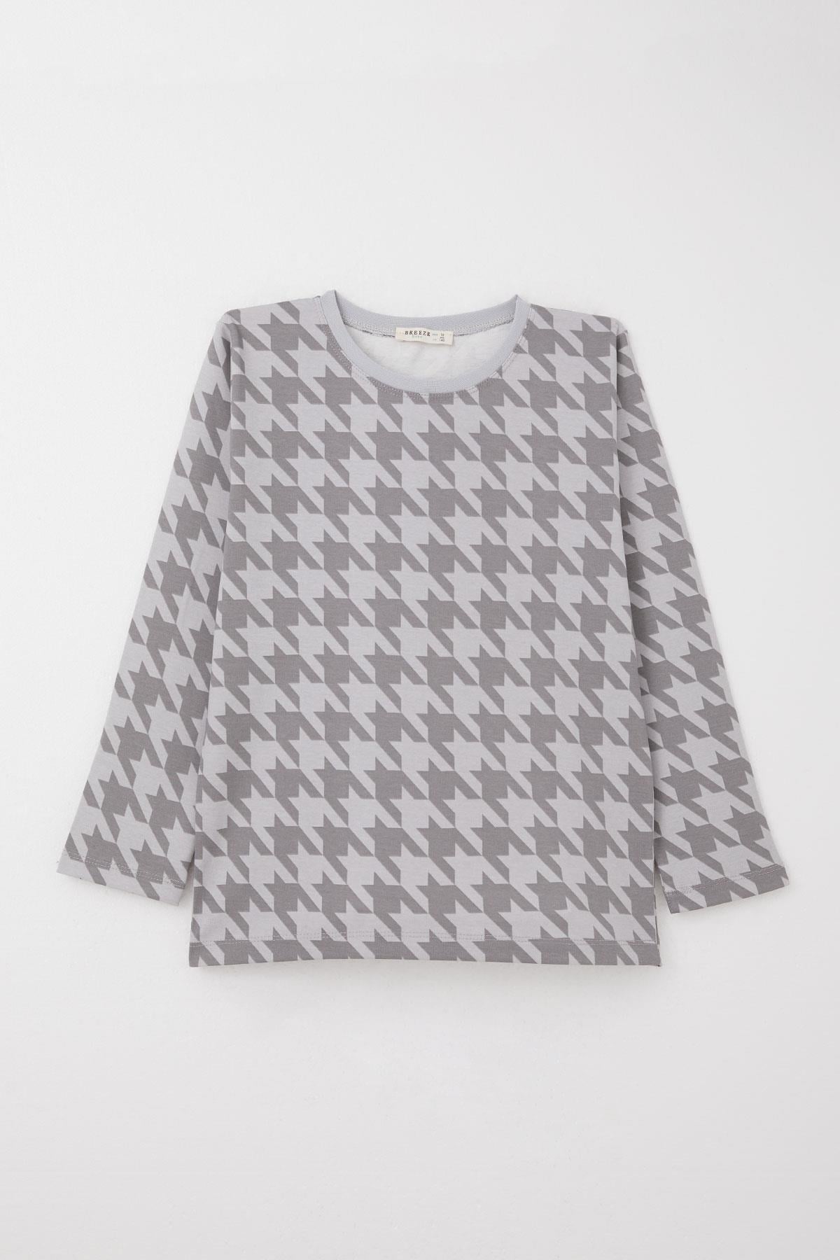 Breeze Erkek Çocuk Pijama Takımı Kazayağı Desenli Gri (9-12 Yaş)