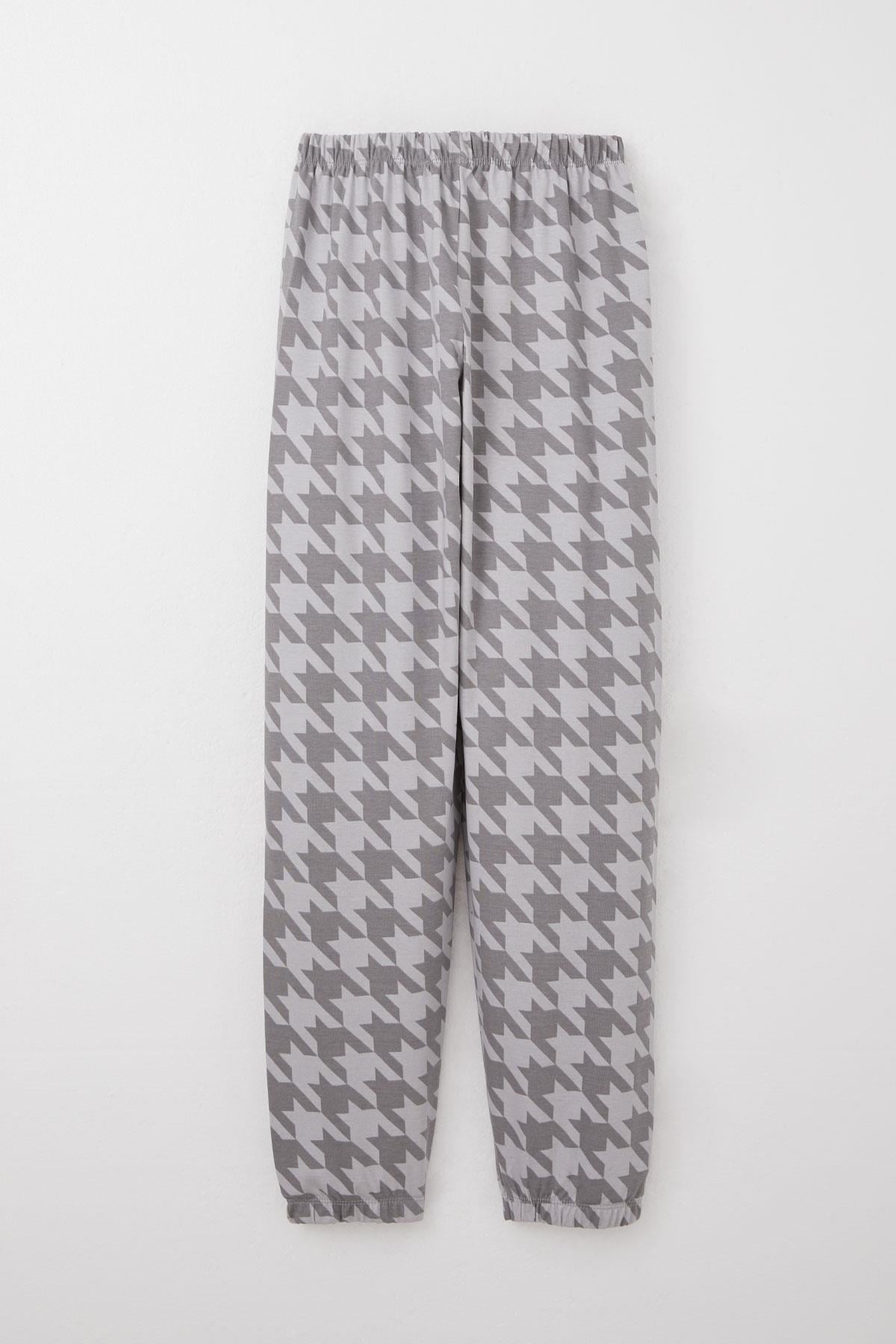 Breeze Erkek Çocuk Pijama Takımı Kazayağı Desenli Gri (9-12 Yaş)