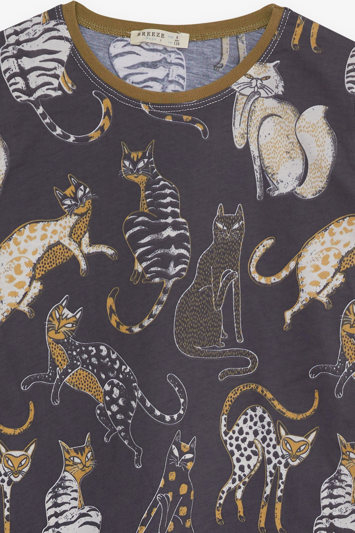 Breeze Erkek Çocuk Pijama Takımı Kedi Desenli Füme (4-8 Yaş)