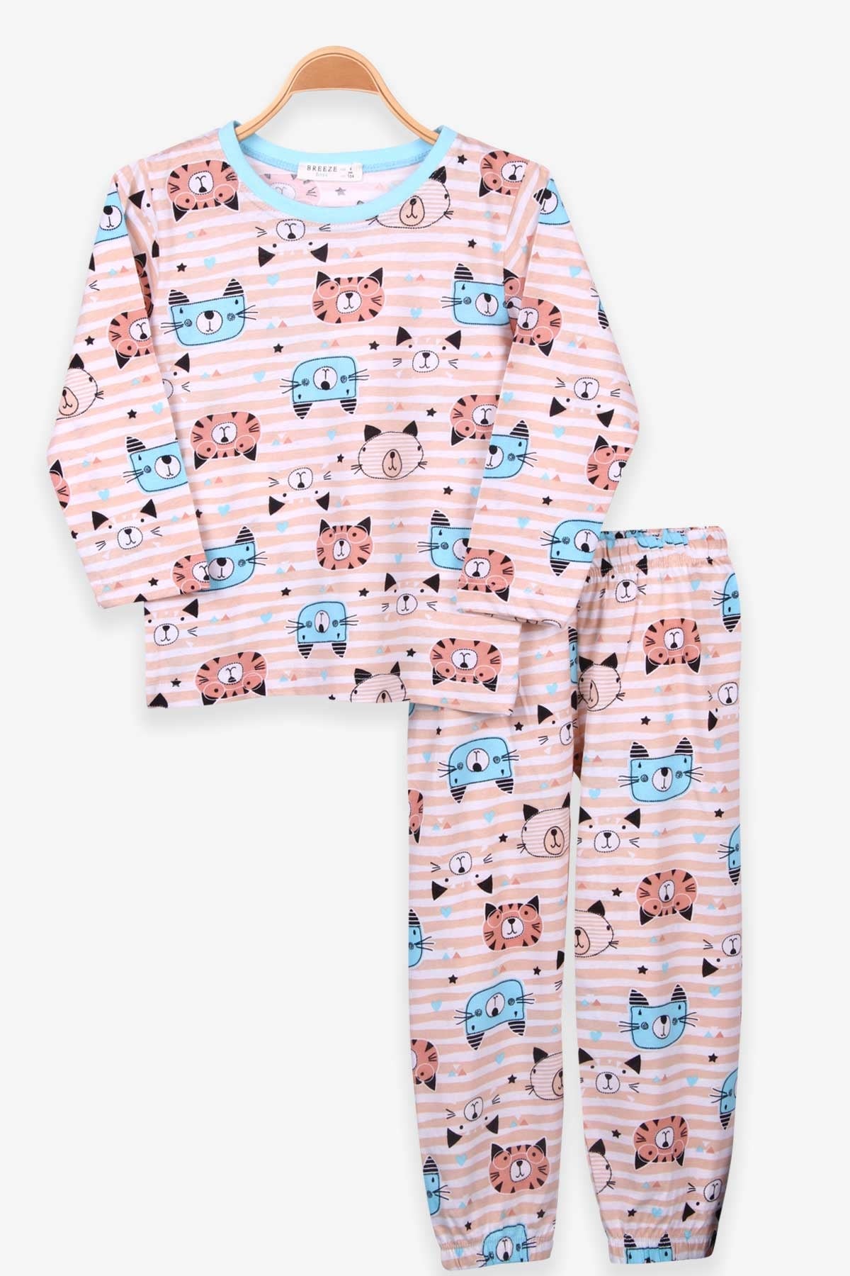 Breeze Erkek Çocuk Pijama Takımı Kedi Desenli Karışık Renk (4-8 Yaş)