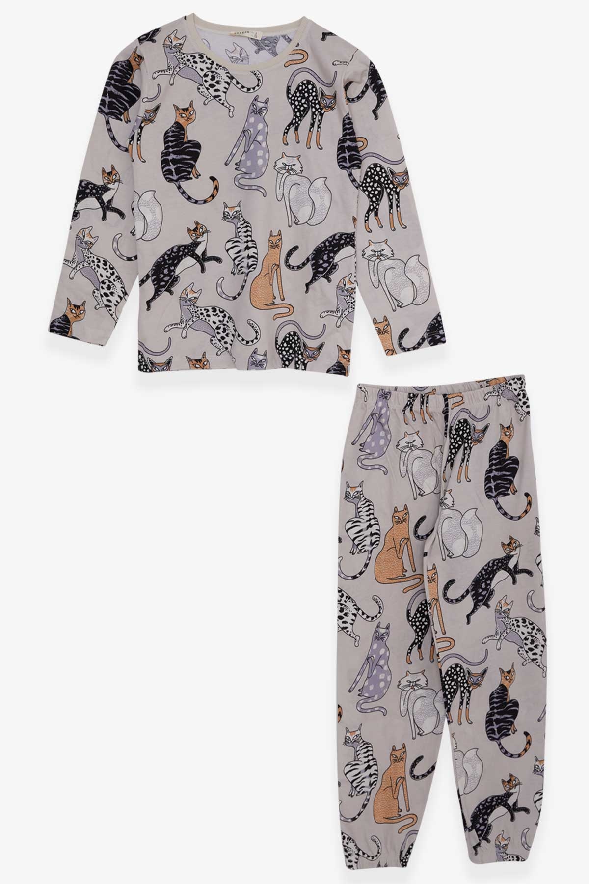 Breeze Erkek Çocuk Pijama Takımı Kedi Desenli Taş (4-8 Yaş)