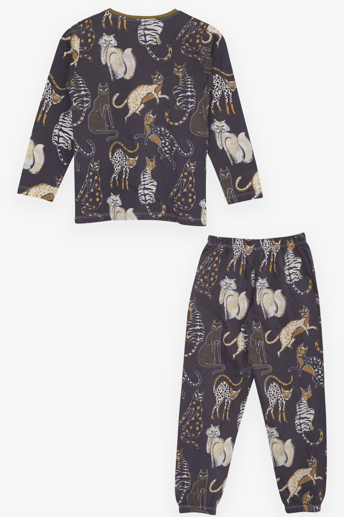 Breeze Erkek Çocuk Pijama Takımı Kedi Desenli Füme (4-8 Yaş)