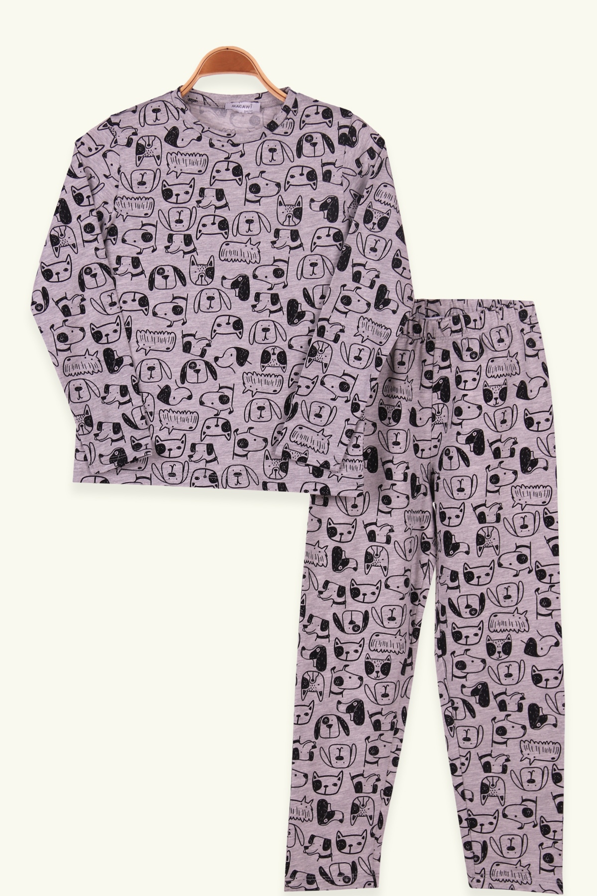 Breeze Erkek Çocuk Pijama Takımı Kedili Köpekli Gri (5-12 Yaş)