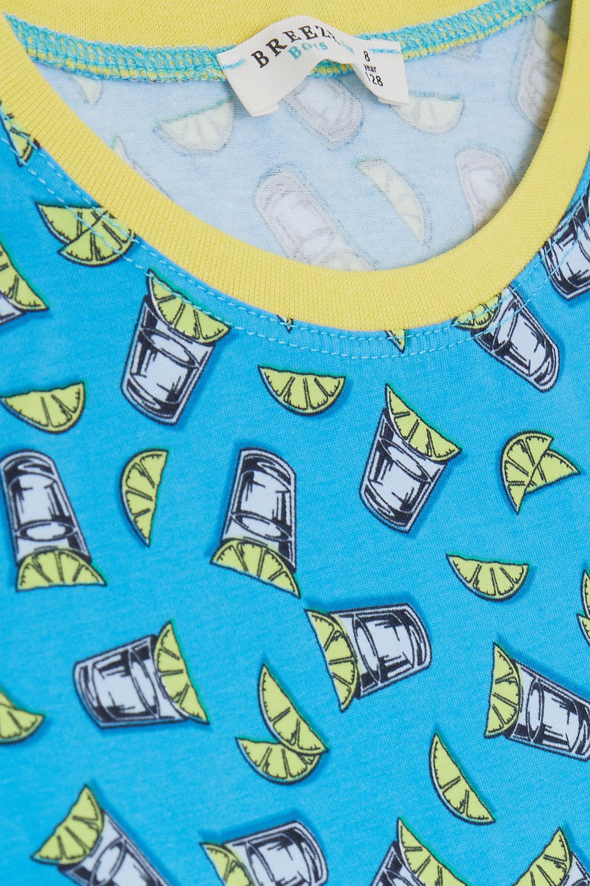 Breeze Erkek Çocuk Pijama Takımı Kokteyl Desenli Mavi (4-8 Yaş)