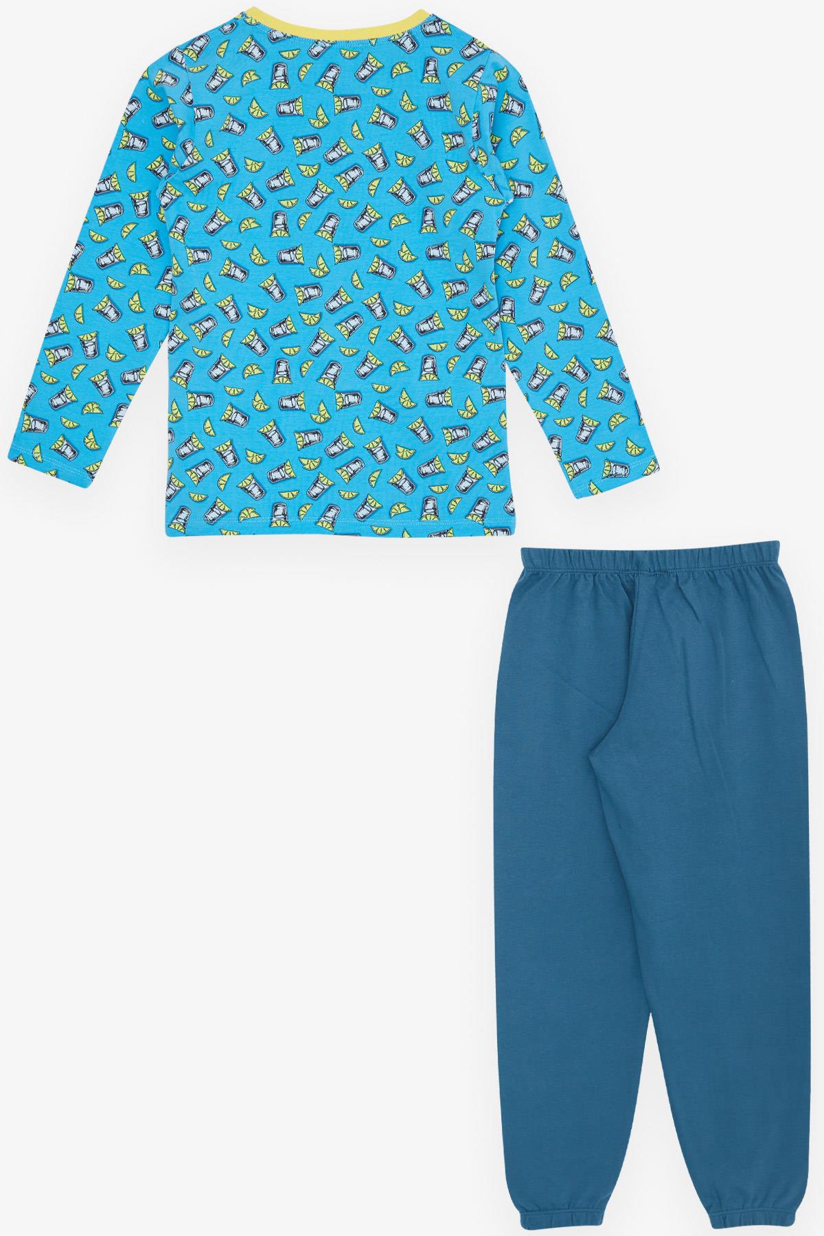 Breeze Erkek Çocuk Pijama Takımı Kokteyl Desenli Mavi (4-8 Yaş)
