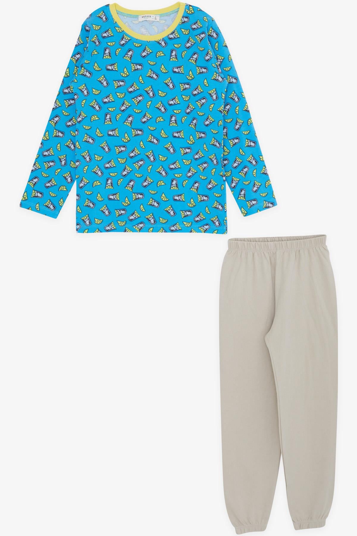 Breeze Erkek Çocuk Pijama Takımı Kokteyl Desenli Mavi (4-8 Yaş)