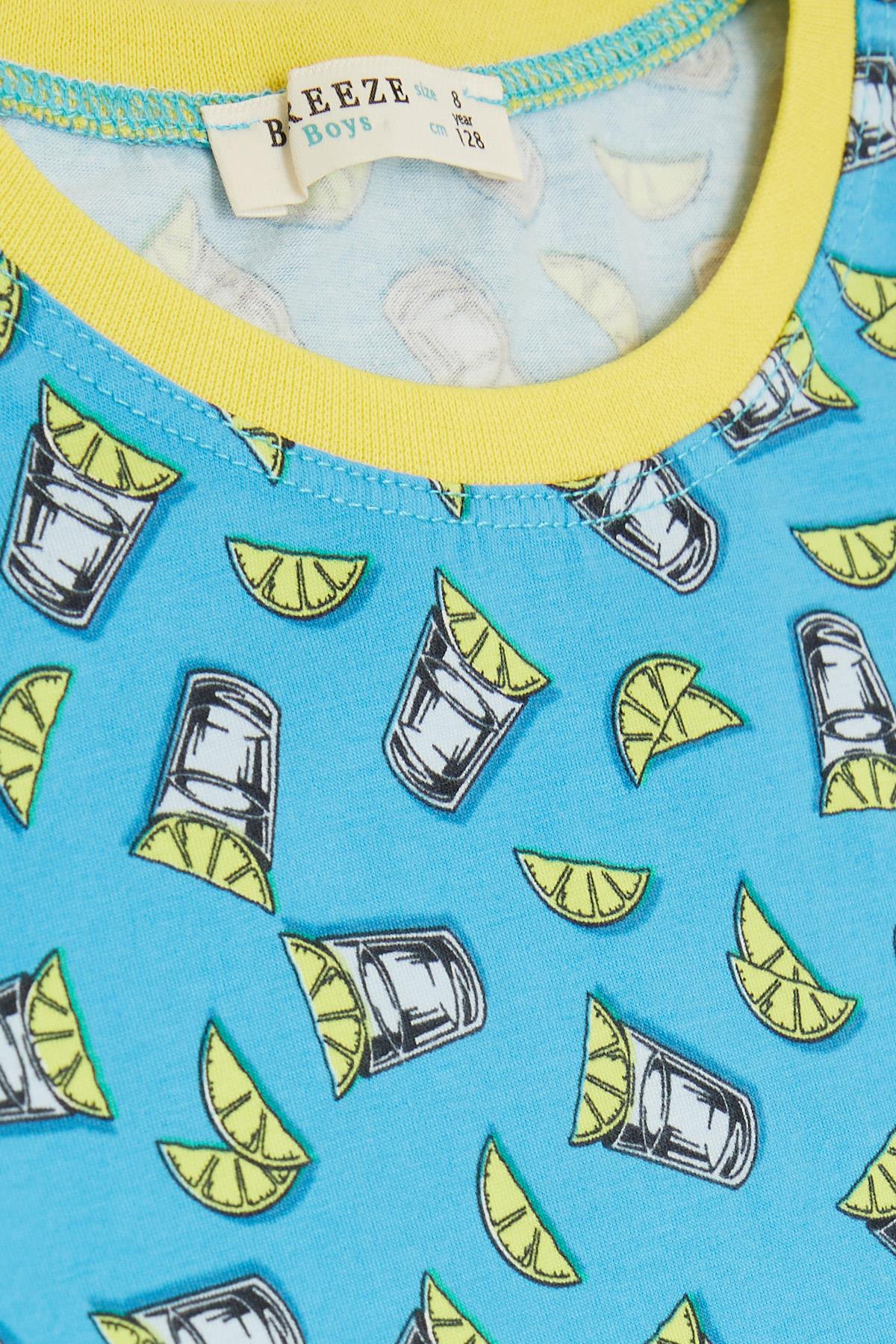 Breeze Erkek Çocuk Pijama Takımı Kokteyl Desenli Mavi (4-8 Yaş)