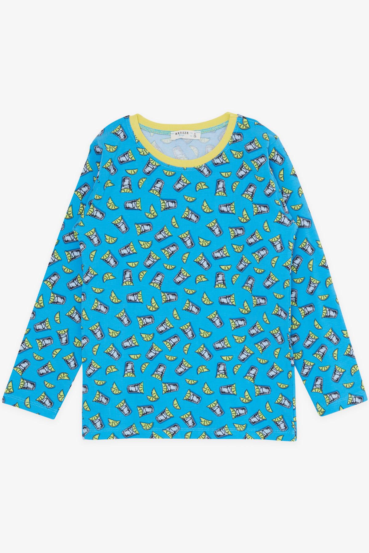 Breeze Erkek Çocuk Pijama Takımı Kokteyl Desenli Mavi (4-8 Yaş)