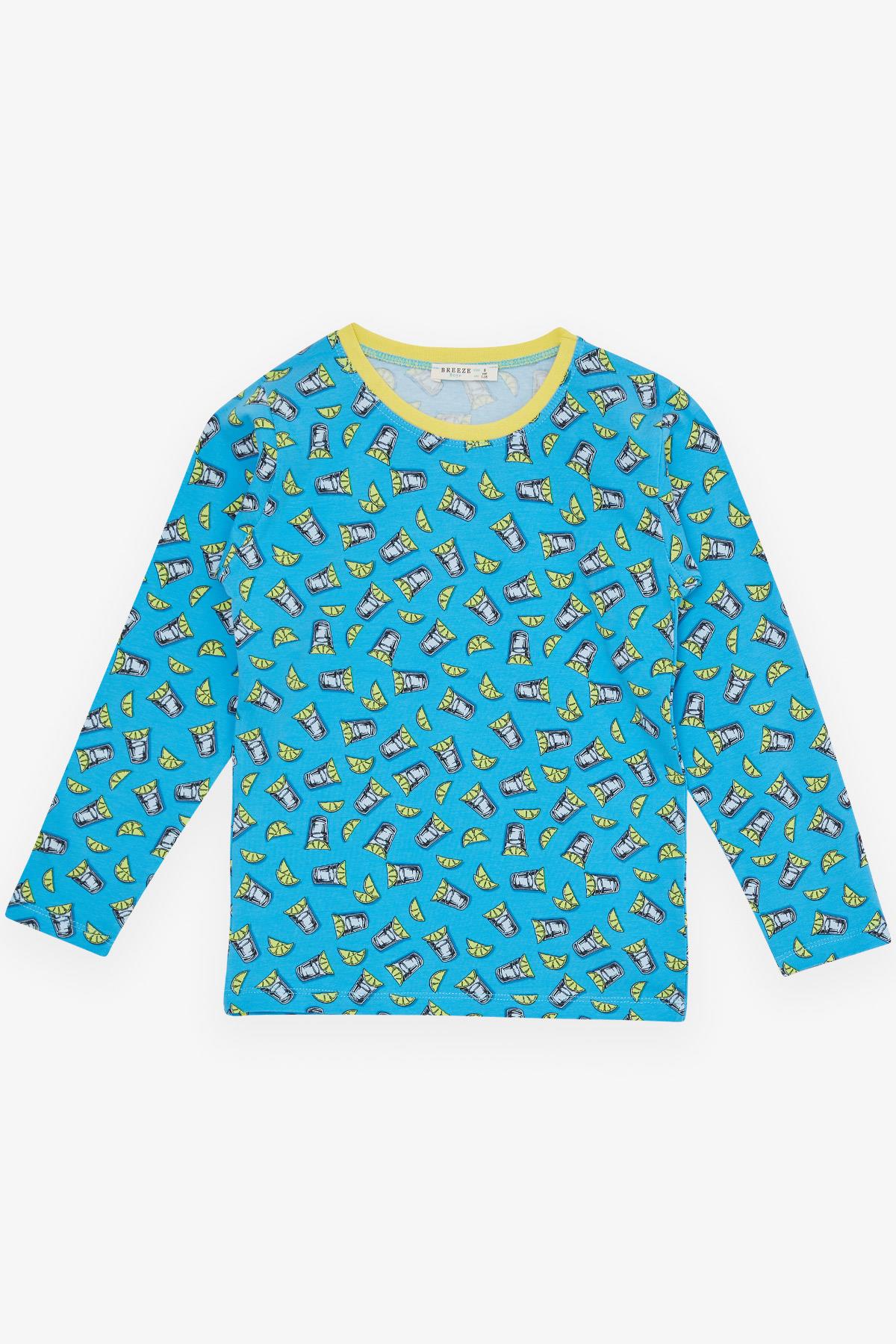 Breeze Erkek Çocuk Pijama Takımı Kokteyl Desenli Mavi (4-8 Yaş)