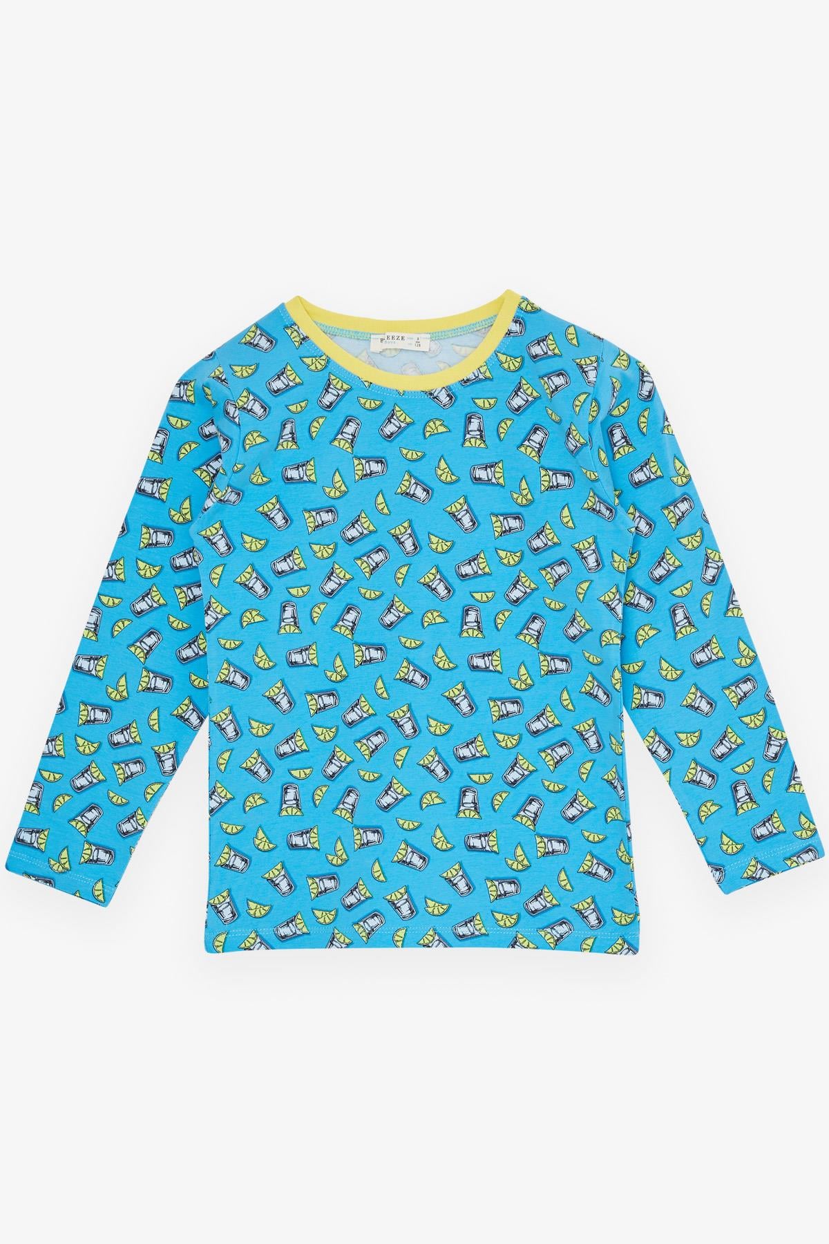 Breeze Erkek Çocuk Pijama Takımı Kokteyl Desenli Mavi (4-8 Yaş)