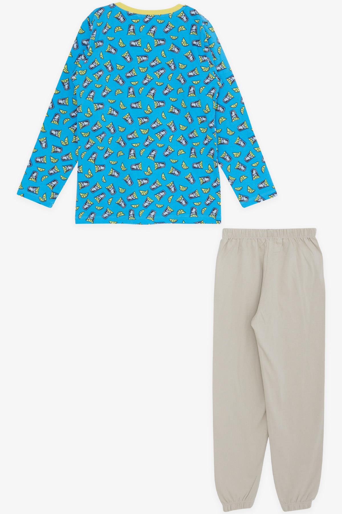 Breeze Erkek Çocuk Pijama Takımı Kokteyl Desenli Mavi (4-8 Yaş)