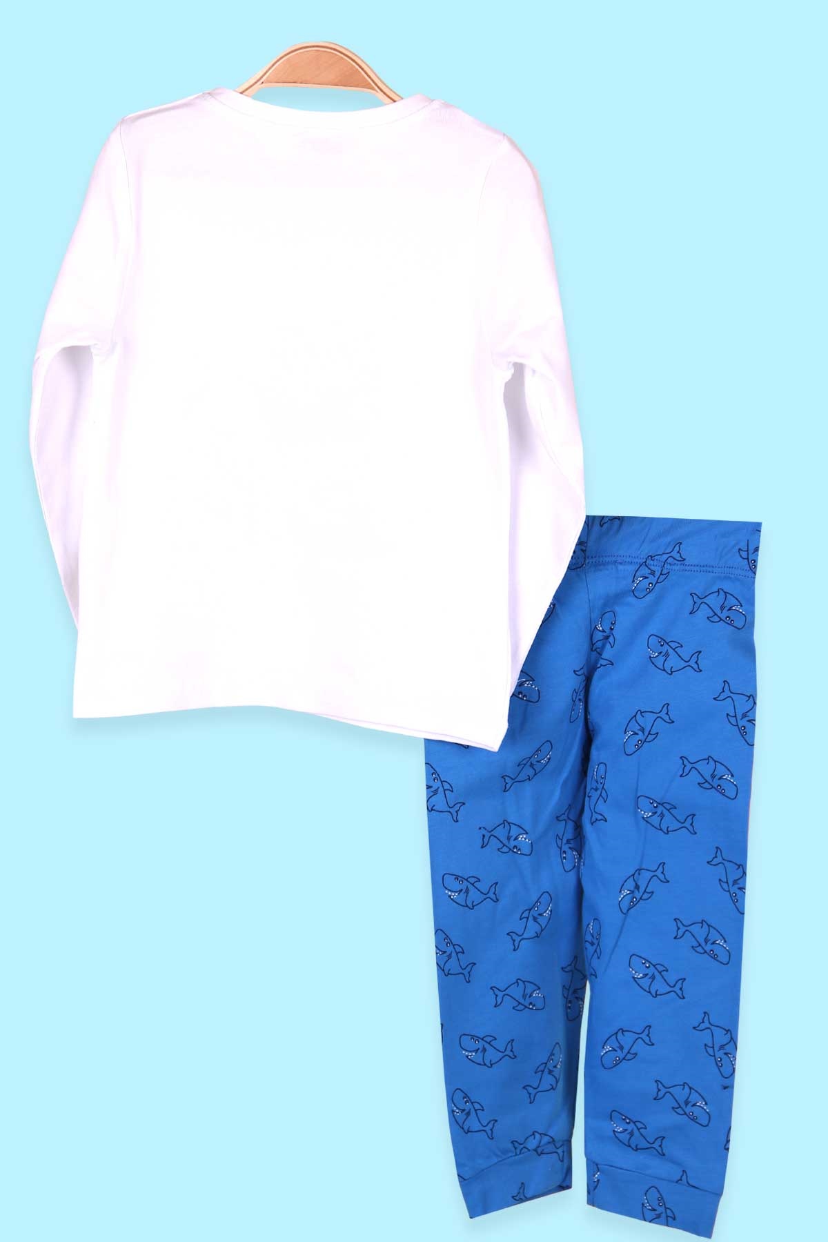 Breeze Erkek Çocuk Pijama Takımı Köpek Balığı Desenli Beyaz (1.5-5 Yaş)