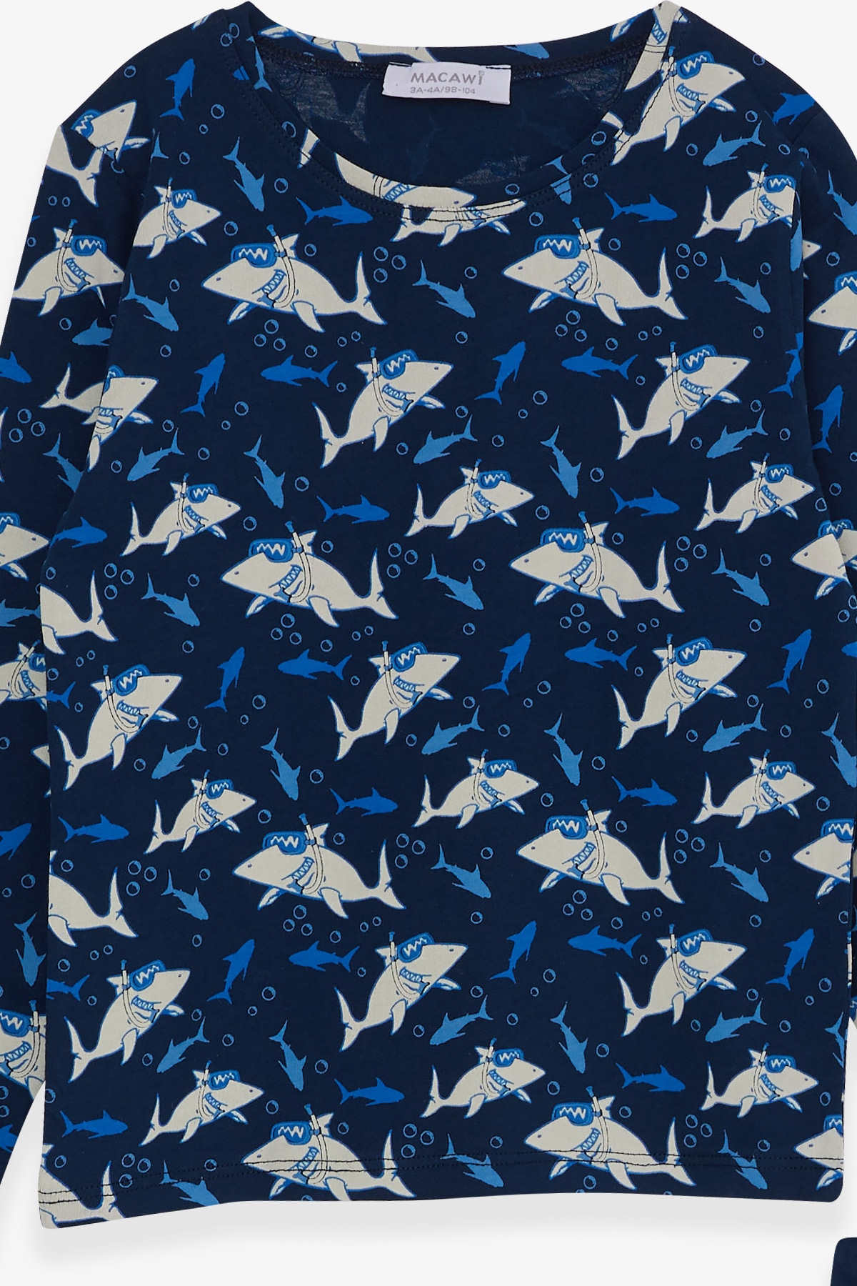 Breeze Erkek Çocuk Pijama Takımı Köpekbalığı Desenli Lacivert (3-7 Yaş)