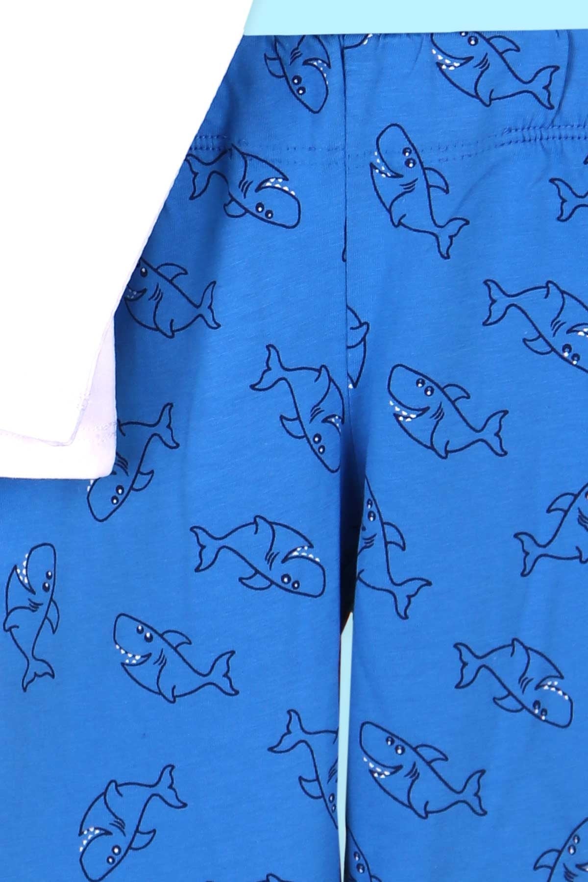 Breeze Erkek Çocuk Pijama Takımı Köpek Balığı Desenli Beyaz (1.5-5 Yaş)