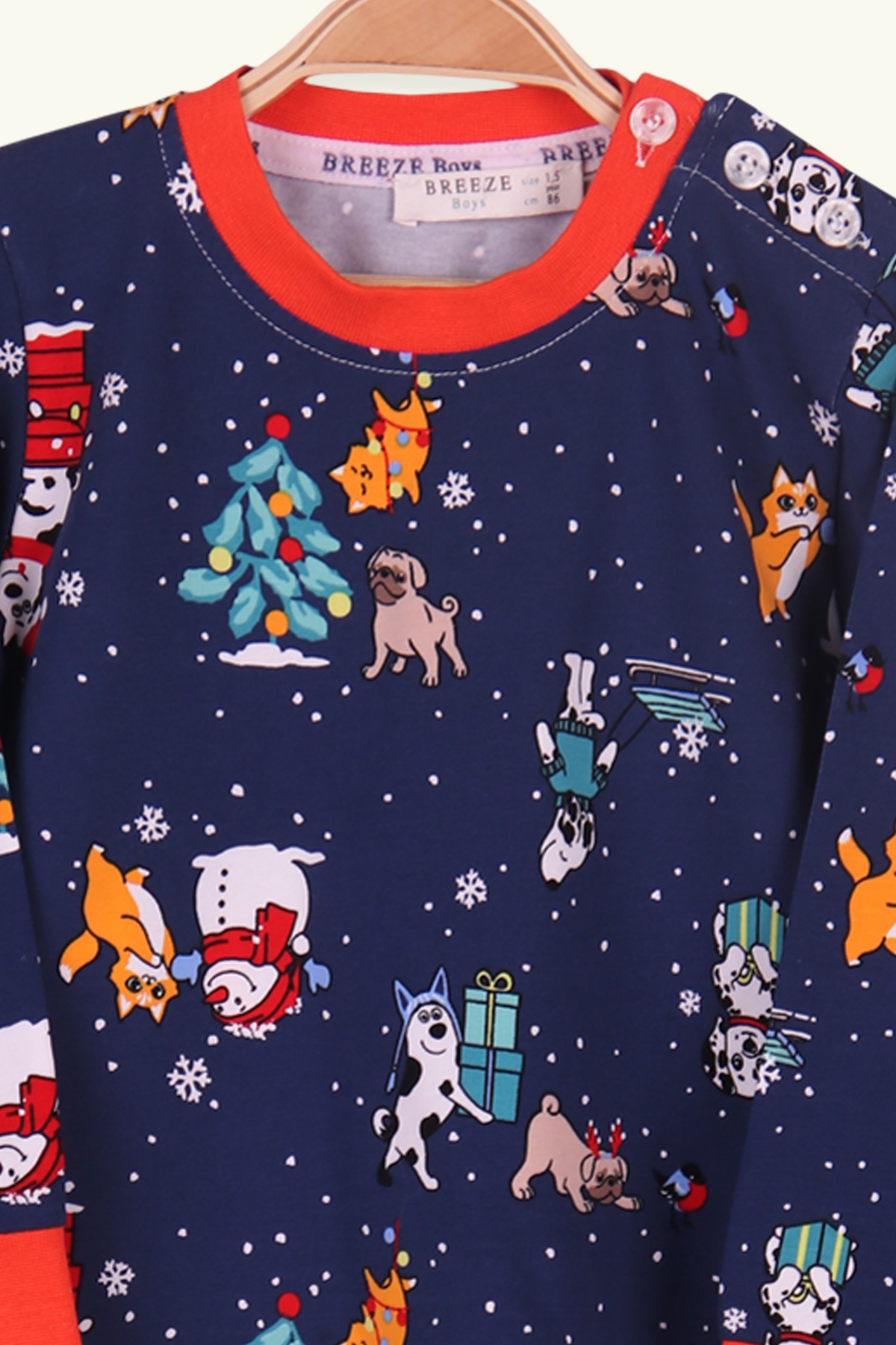Breeze Erkek Çocuk Pijama Takımı Köpek Desenli Koyu Mavi (1.5-5 Yaş)