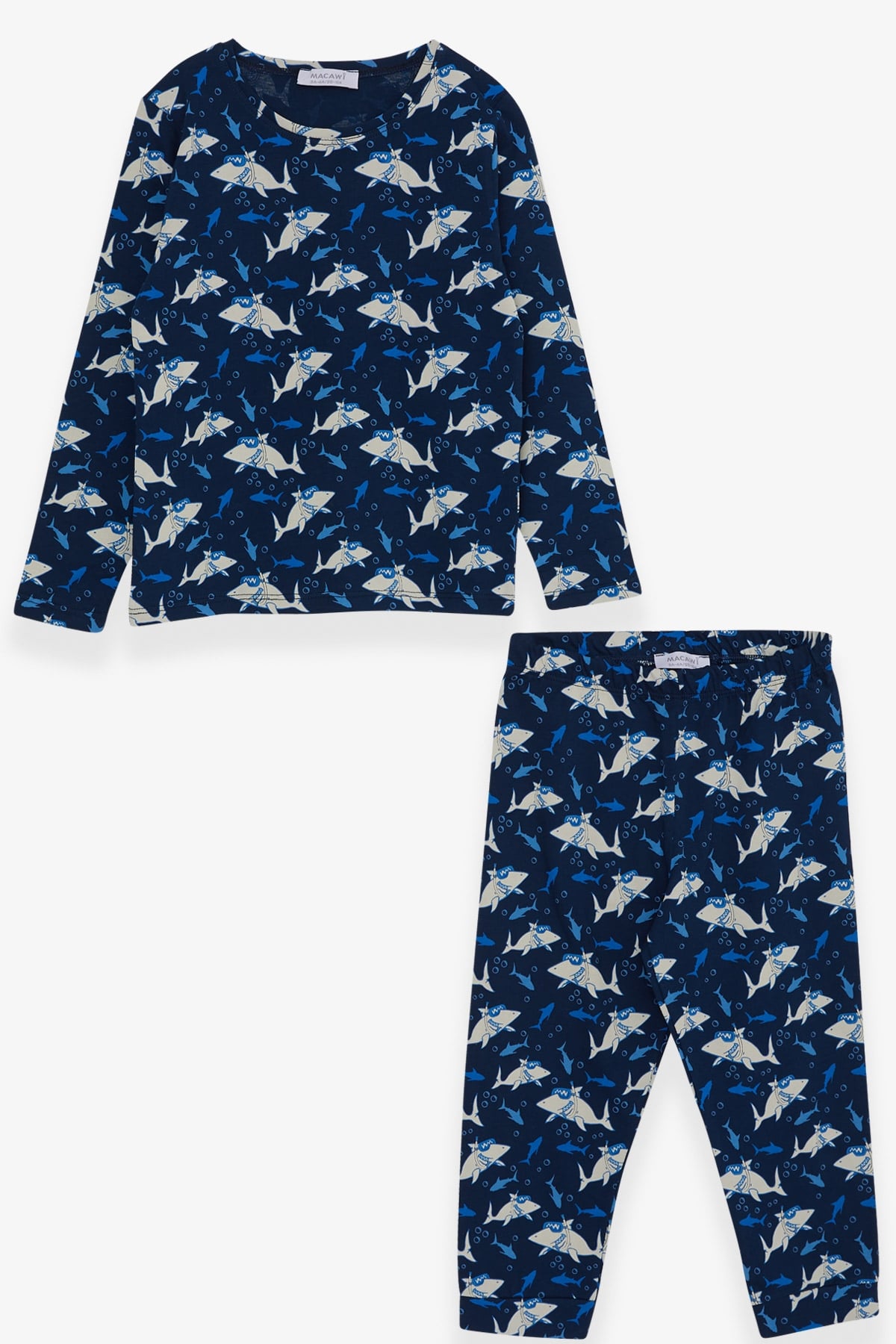 Breeze Erkek Çocuk Pijama Takımı Köpekbalığı Desenli Lacivert (3-7 Yaş)