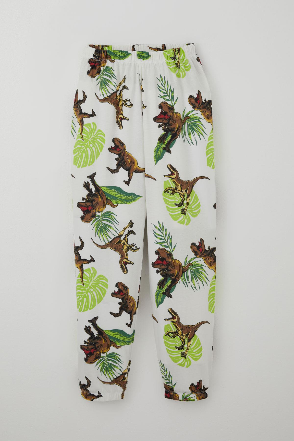 Breeze Erkek Çocuk Pijama Takımı Kükreyen Orman Dinozoru Beyaz (4-8 Yaş)