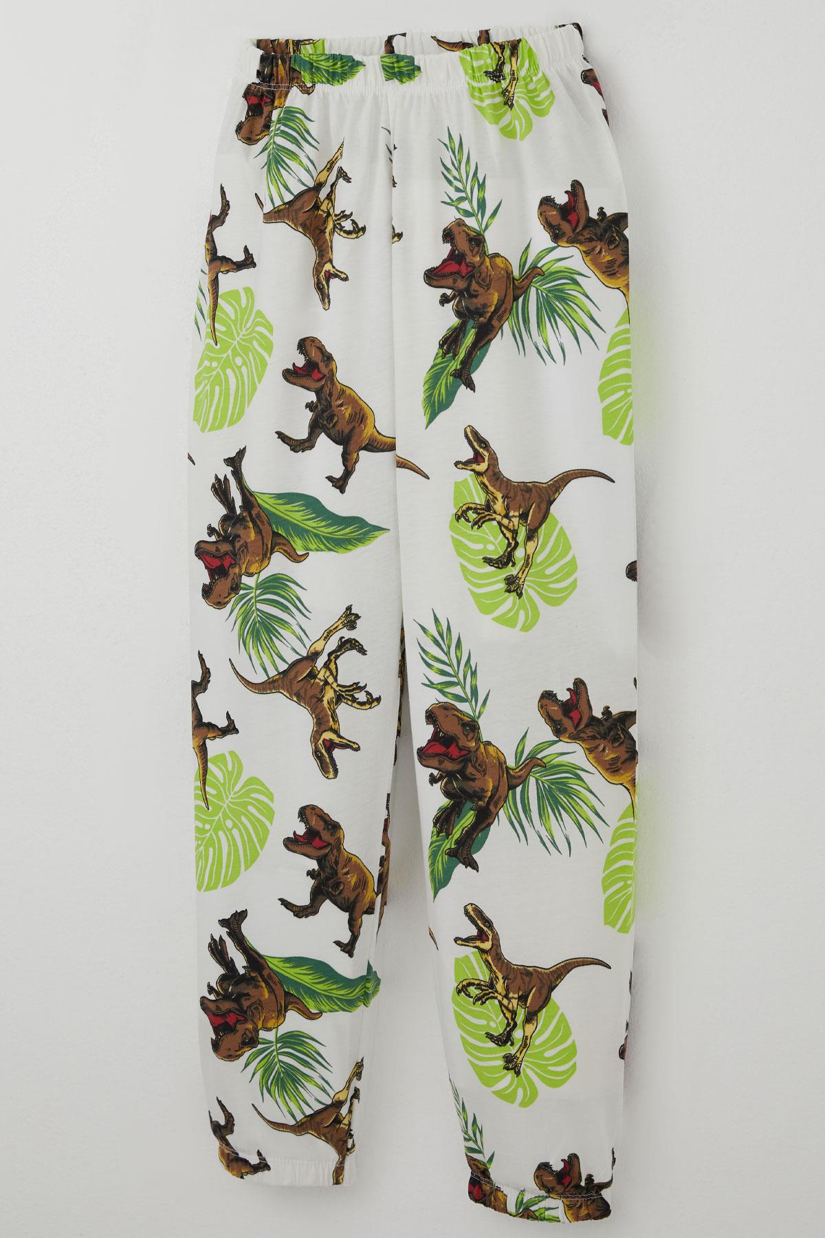 Breeze Erkek Çocuk Pijama Takımı Kükreyen Orman Dinozoru Beyaz (4-8 Yaş)