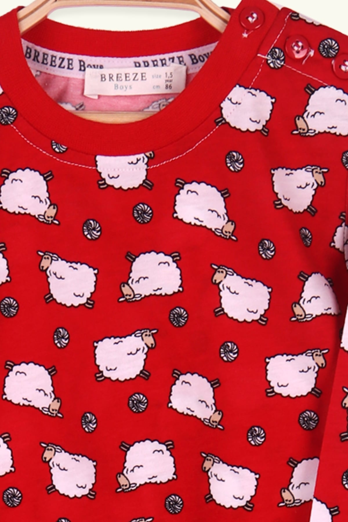 Breeze Erkek Çocuk Pijama Takımı Kuzucuk Desenli Kırmızı (1.5-5 Yaş)