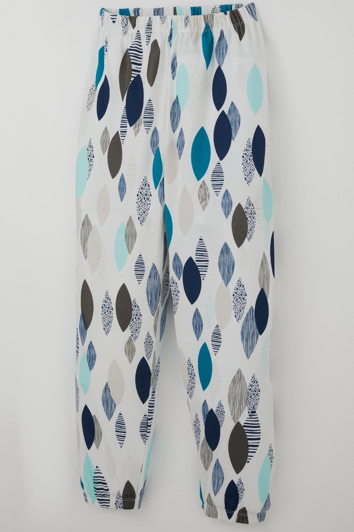 Breeze Erkek Çocuk Pijama Takımı Mavi Rüya Yaprak Desenli Beyaz (9-12 Yaş)