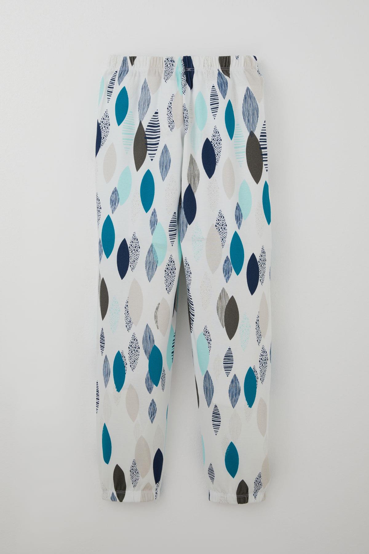 Breeze Erkek Çocuk Pijama Takımı Mavi Rüya Yaprak Desenli Beyaz (9-12 Yaş)